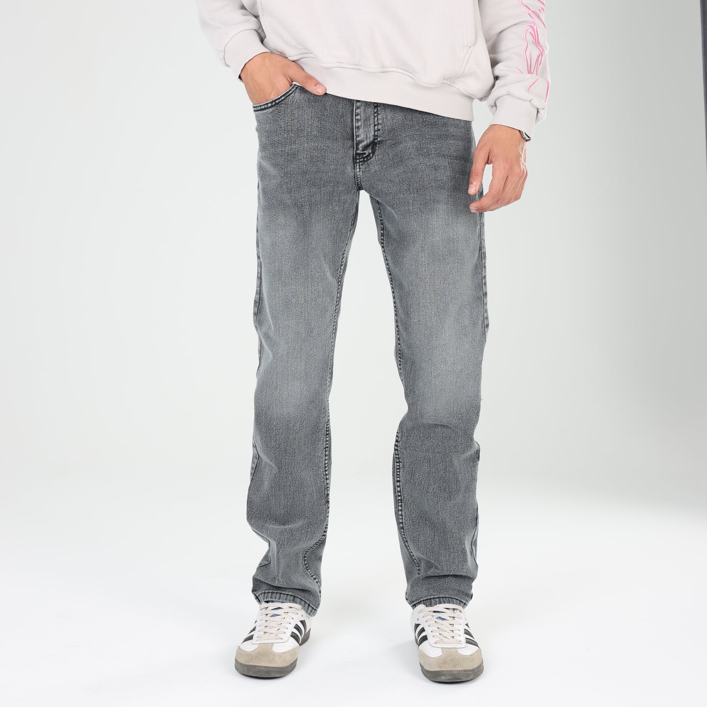 Light Gray Shades Regular-Fit zipper Jeans - A TO Z JEANS