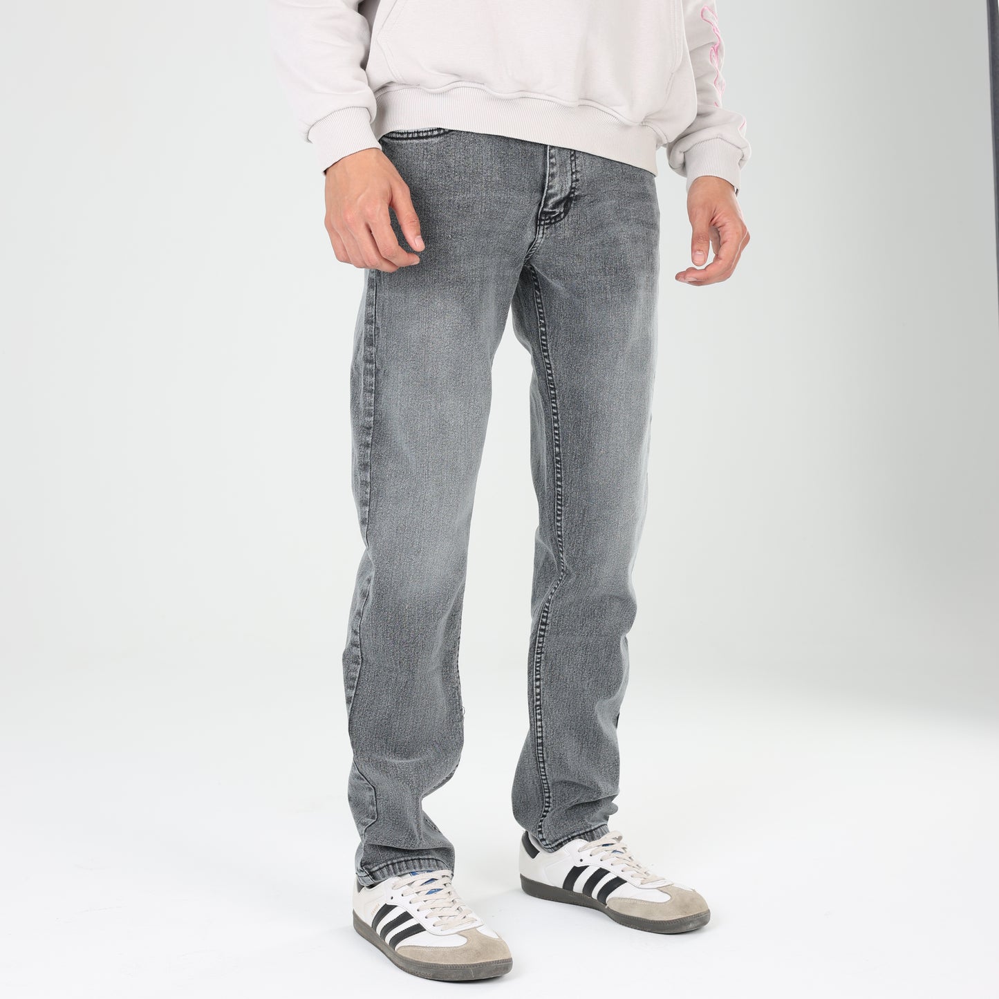 Light Gray Shades Regular-Fit zipper Jeans - A TO Z JEANS