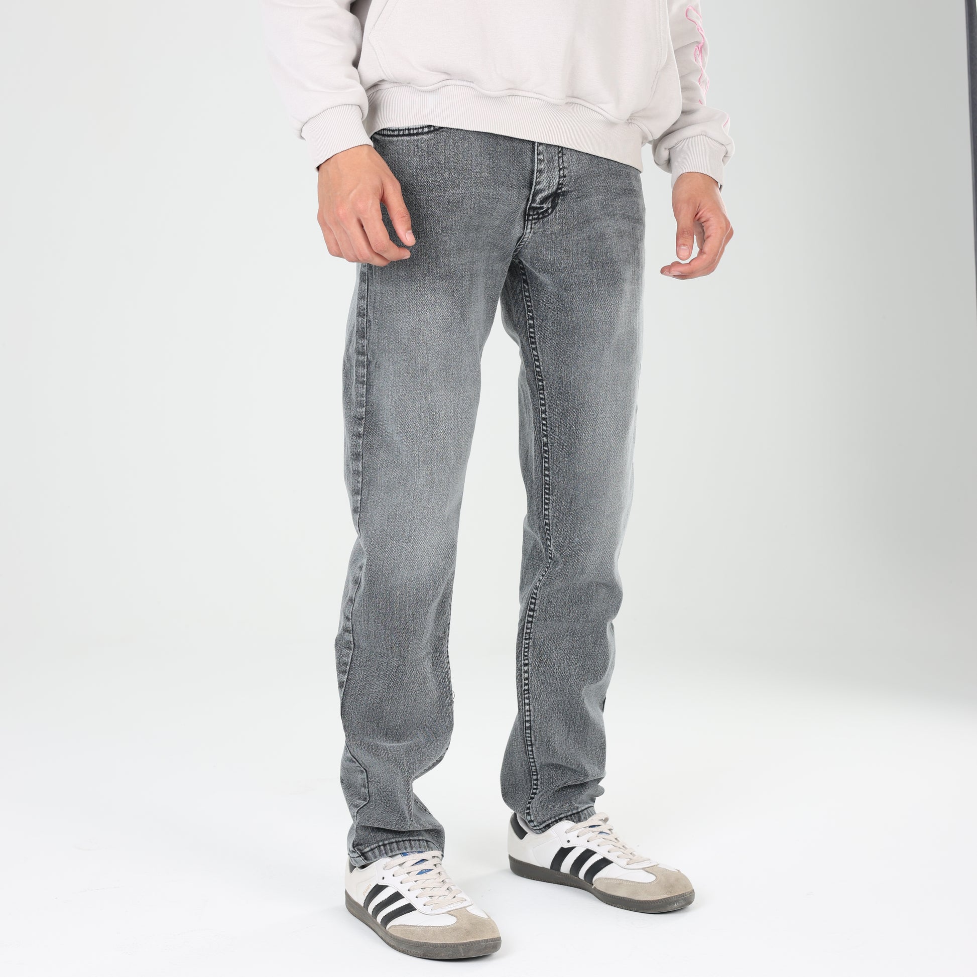 Light Gray Shades Regular-Fit zipper Jeans - A TO Z JEANS